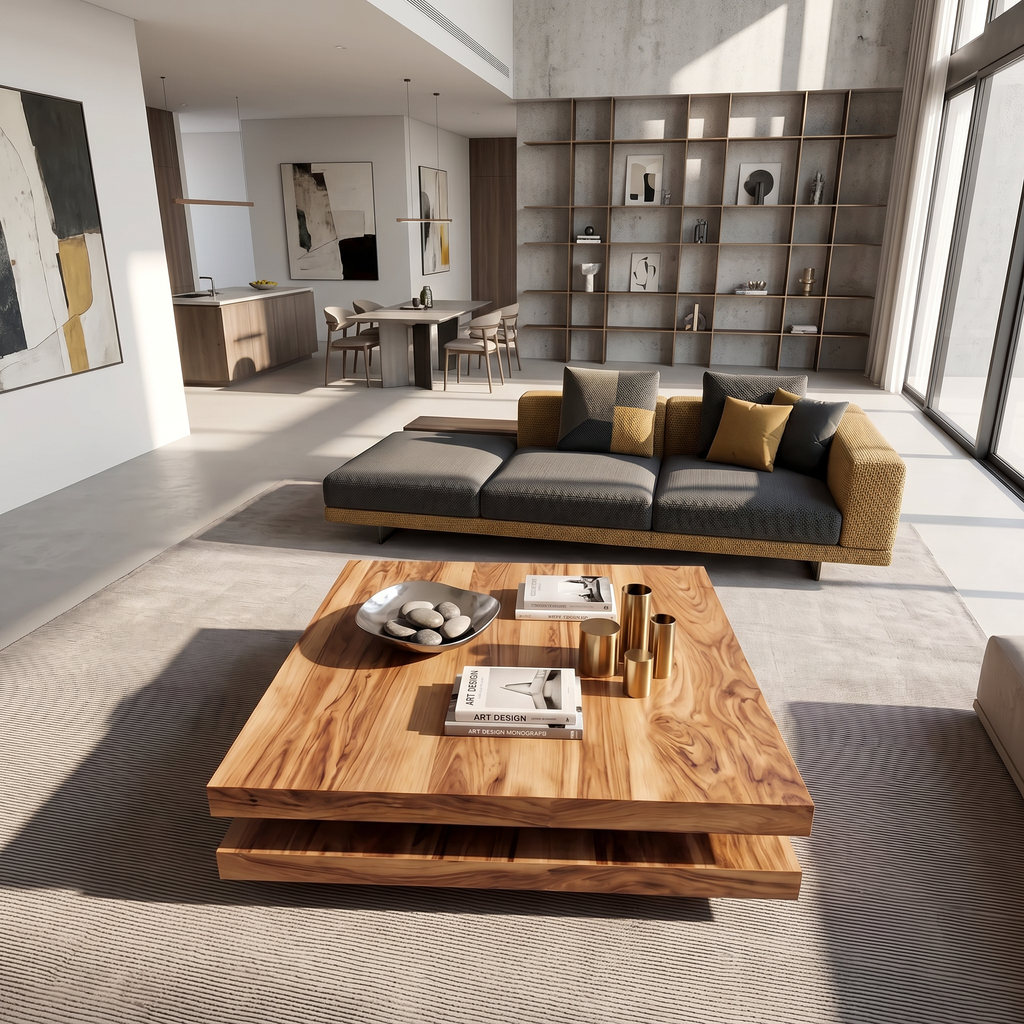Modern Rustic Wooden Live Edge Coffee Table For Living Room