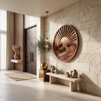 Round Wall Art With Carved Sun And Waves For Bedroom