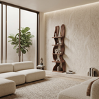 Modern Rustic Standing Shelf With Curved Silhouette For Living Room