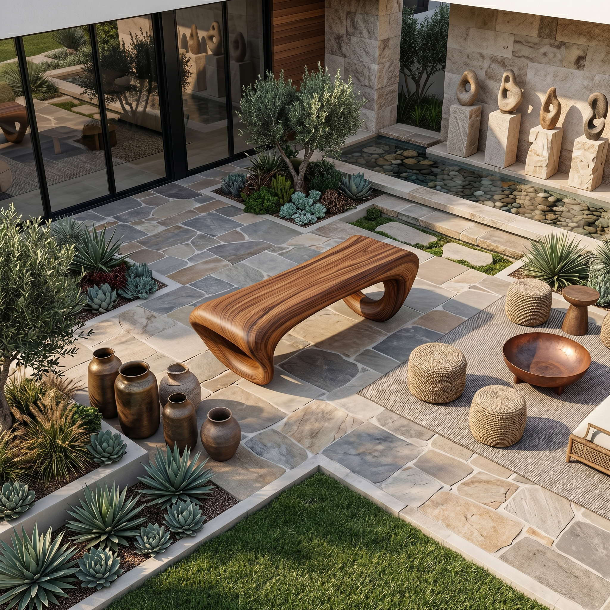 Modern Sculptural Outdoor Bench For Patio Or Garden Decor