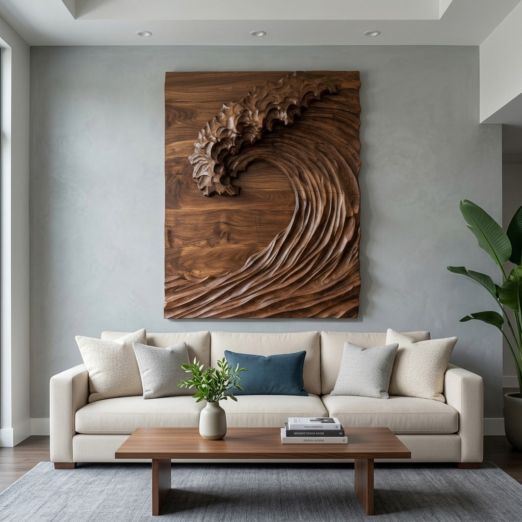 Hand Carved Wave Wall Art For Modern Living Room Decor