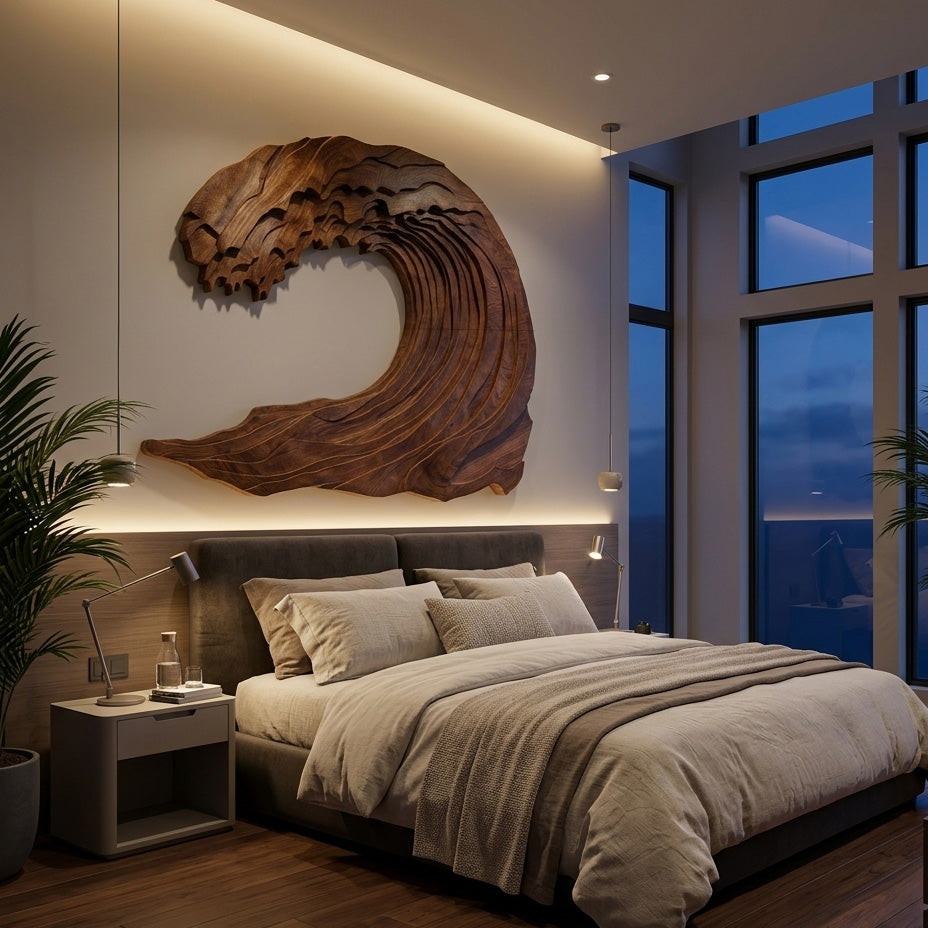 Organic Carved Wave Wall Art Above Sofa For Living Room