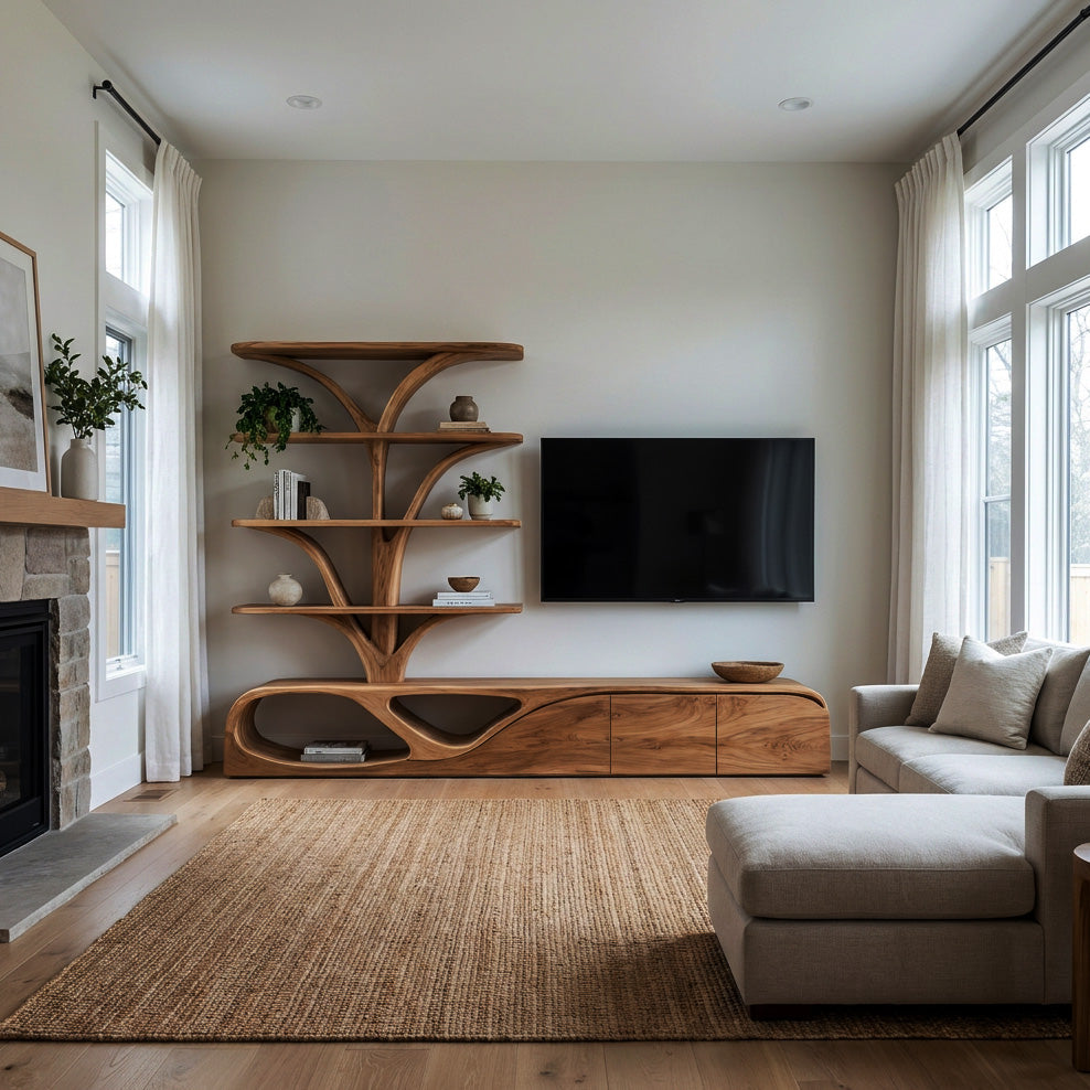 Organic TV Shelf With Tree Shape Bookshelf For Living Room