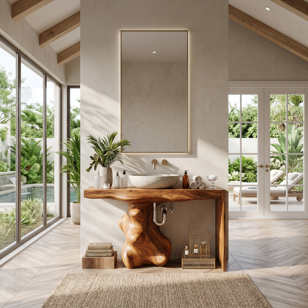 Mid Century Vanity For Organic Bathroom Interiors