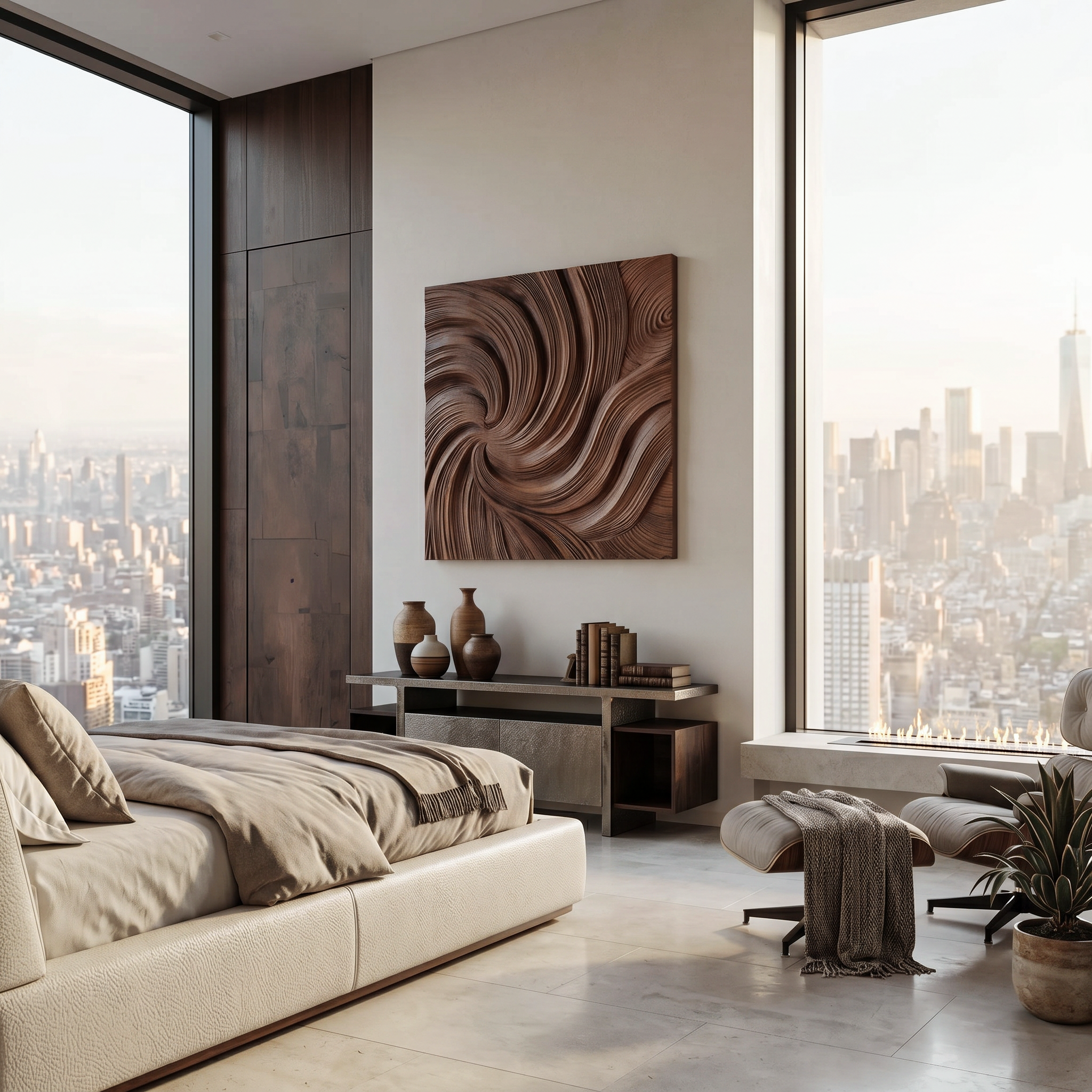 Modern Wall Art Panel With Wave Design For Living Room