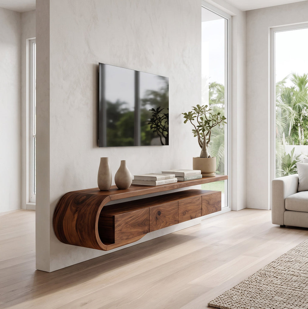 Modern Sculptural Wall Mounted TV Console For Living Room