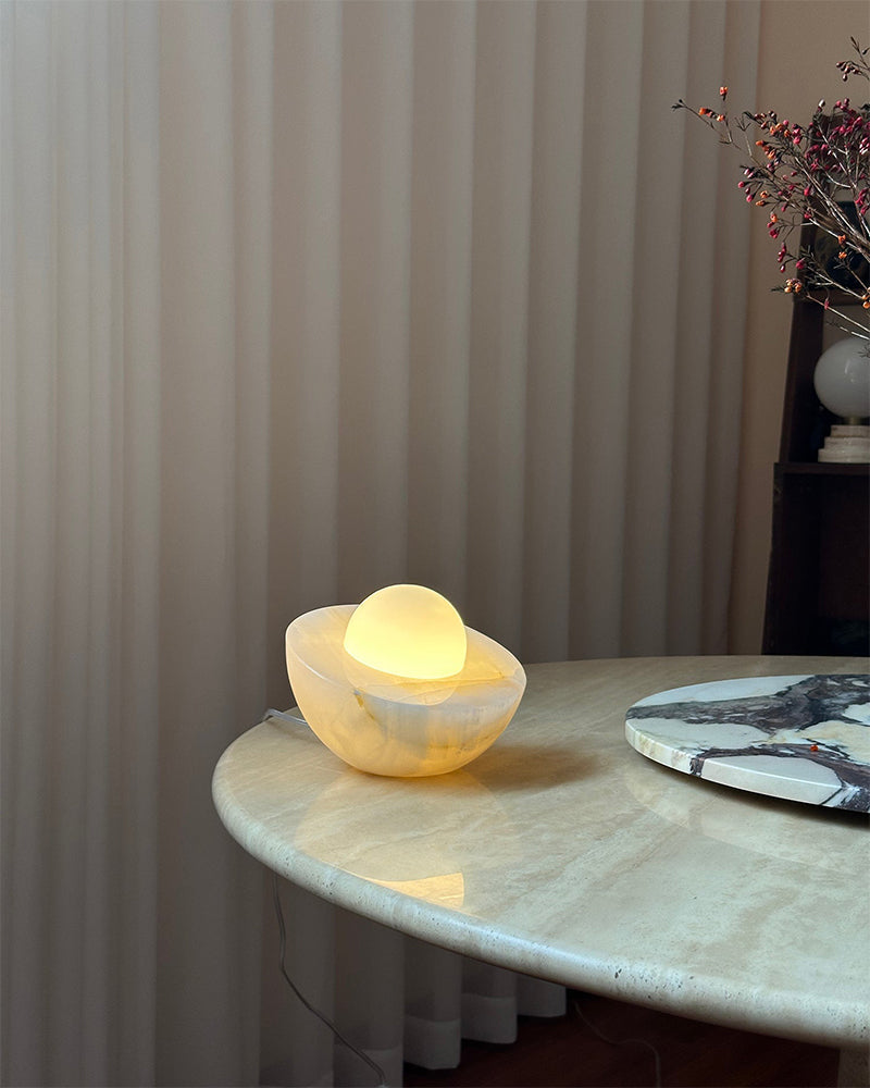 Slinkly Modern Nature Alabaster Dimming Round Bowl Table Lamp for bedroom