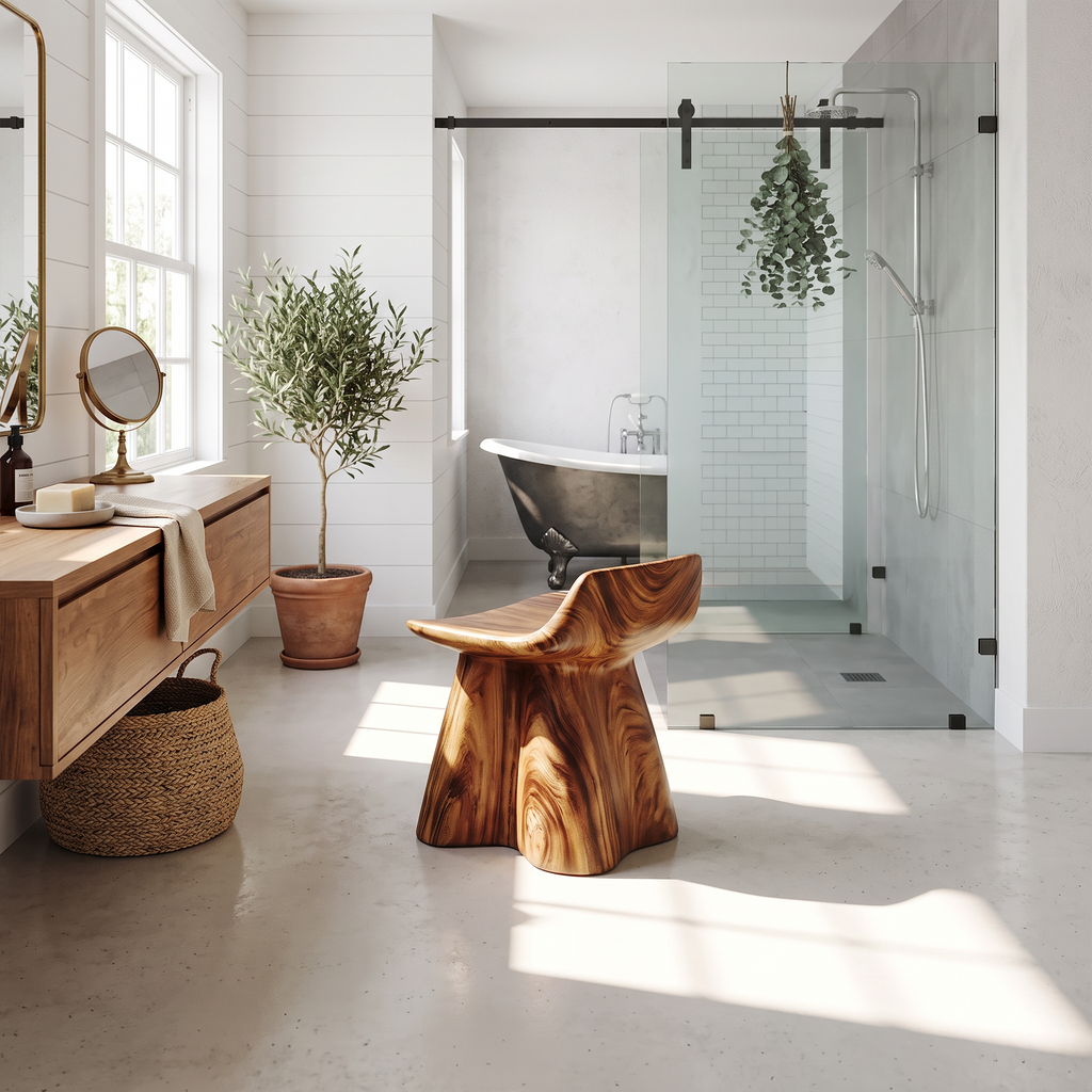 Farmhouse Shower Stool For Rustic Bathroom Interiors