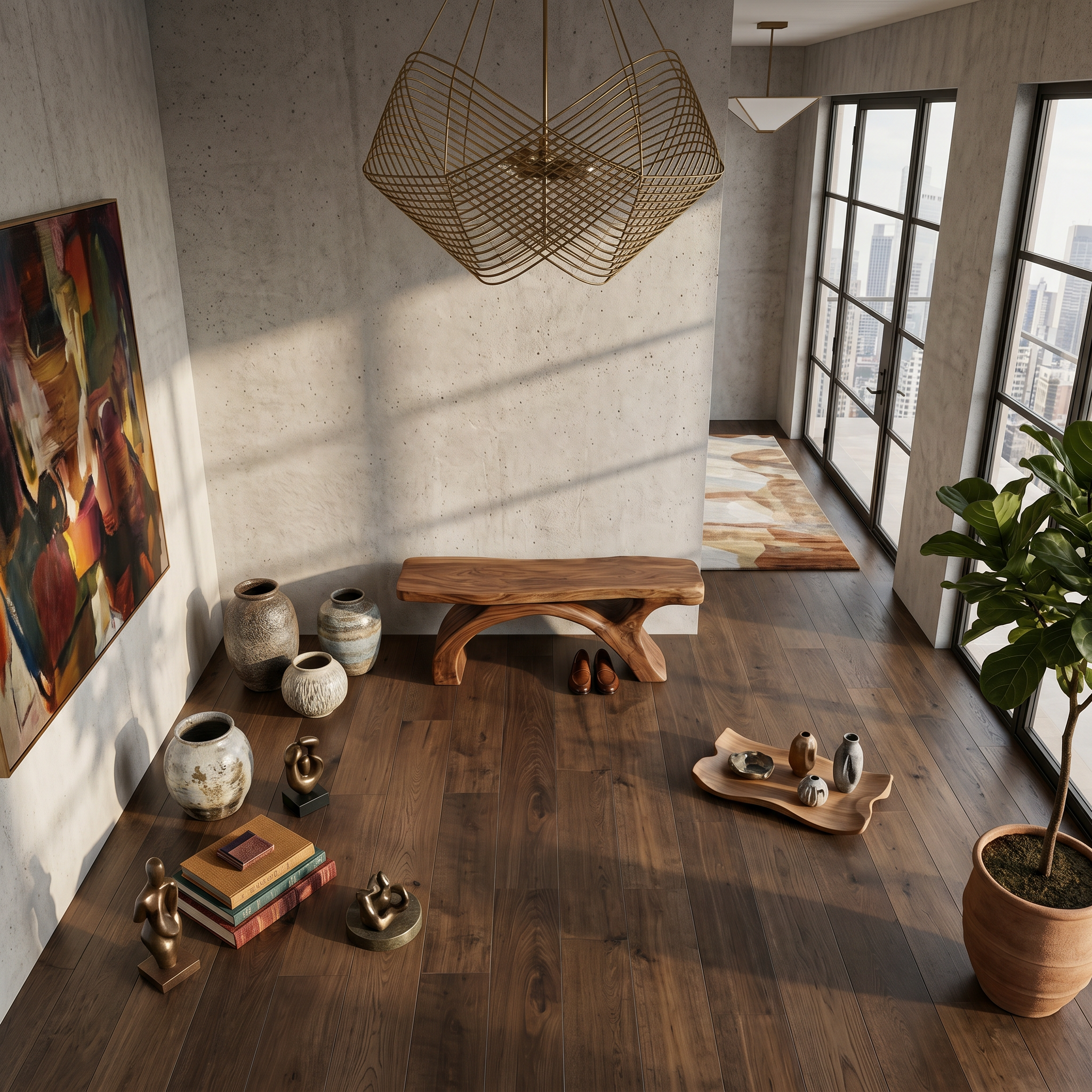 Rustic Bench With Curved Base For Living Room