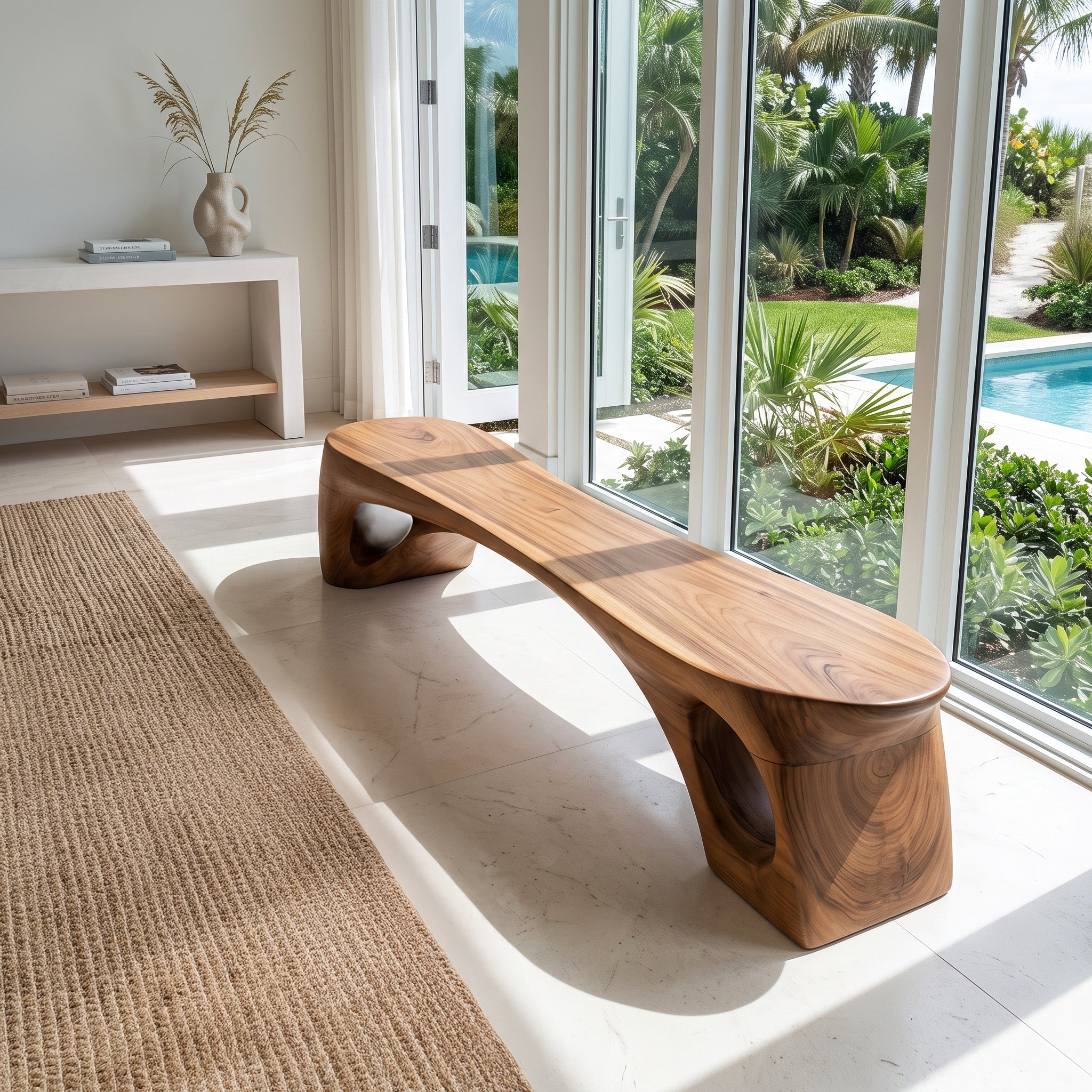 Modern Sculptural Bench With Curved Design For Living Room