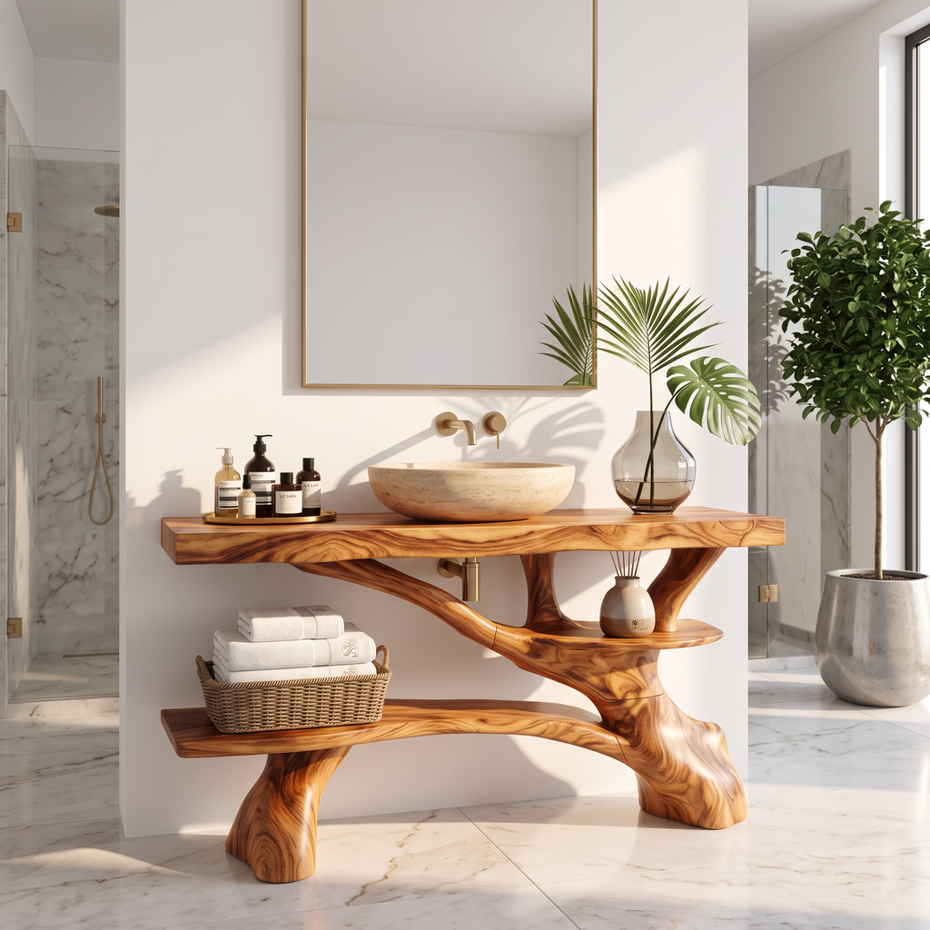 Modern Live Edge Tree Trunk Vanity For Contemporary Bathroom Furniture