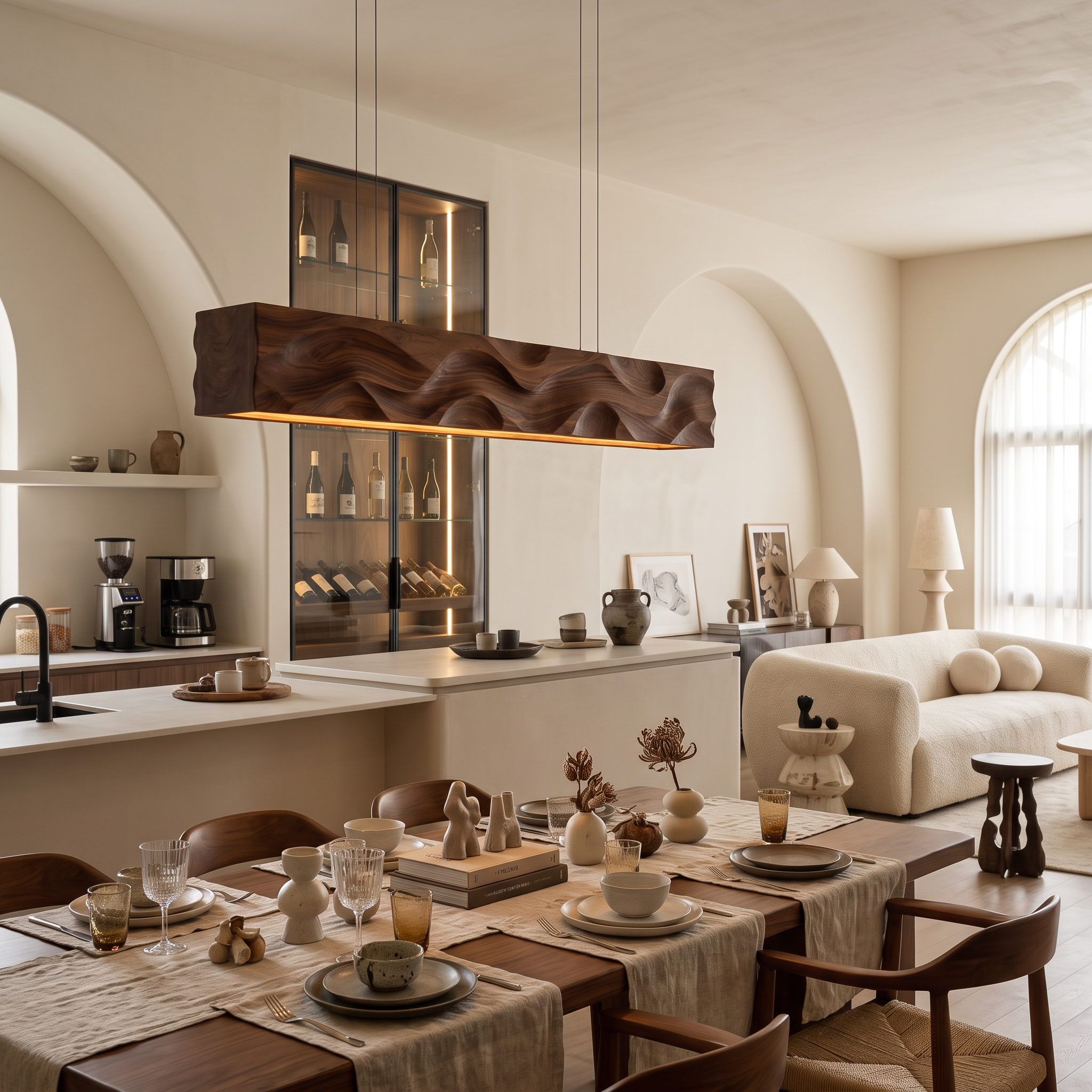 Modern Pendant Light With Carved Wave For Dining Area
