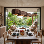 Sculpted Pendant Light Featuring Flowing Wave Carving For Dining