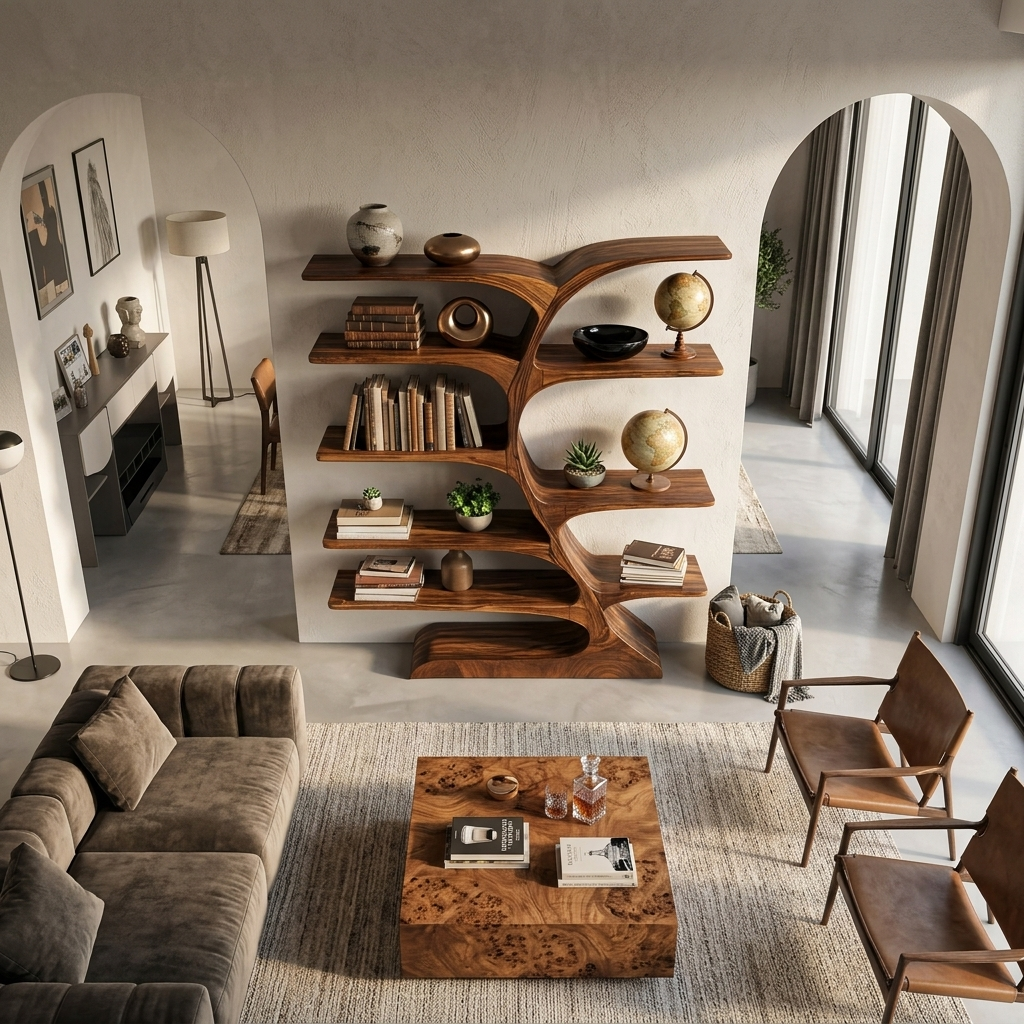Organic Curved Bookshelf For Open Space