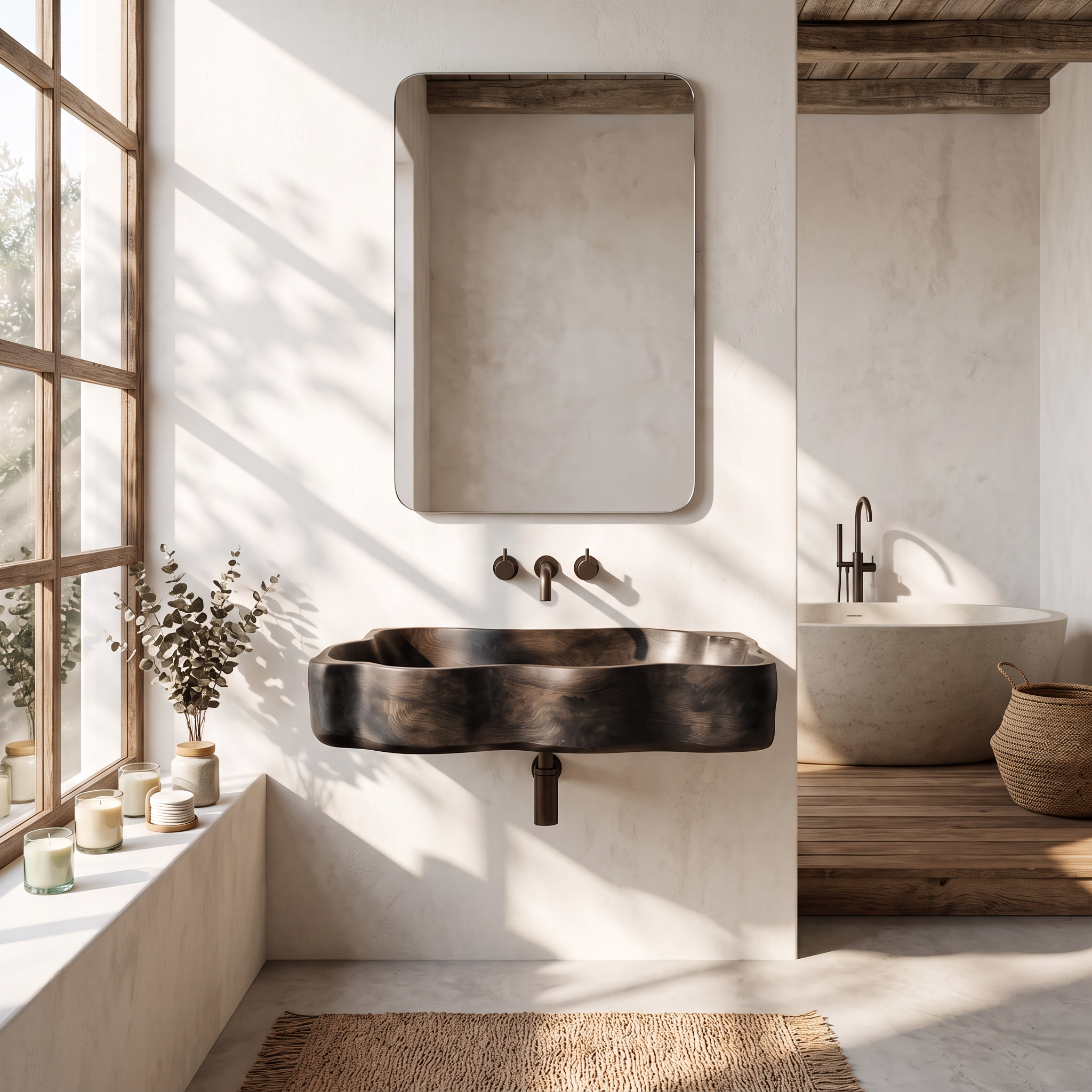 Mid Century Live Edge Wood Vanity Sink For Premium Bathroom Decor