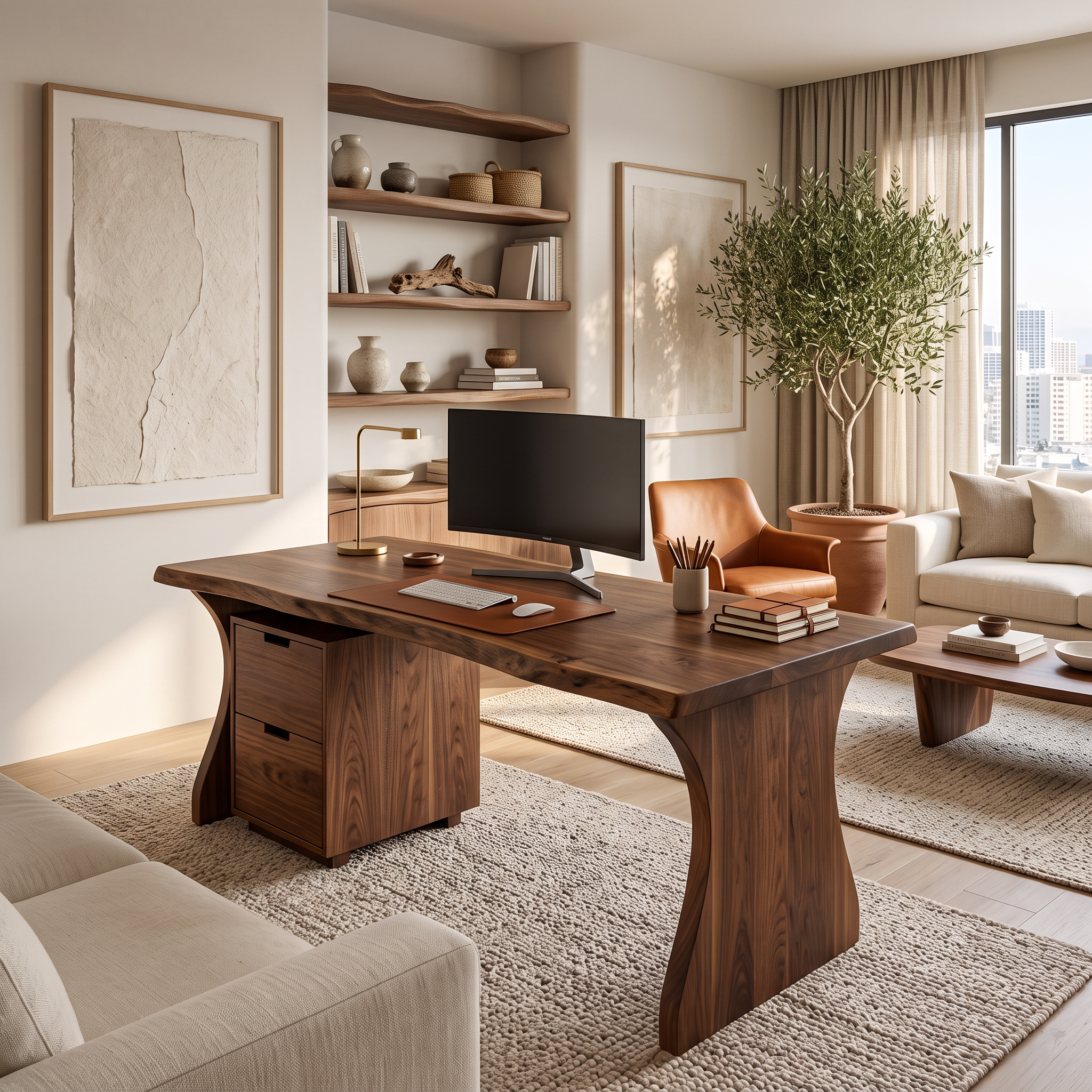 Rustic Live Edge Wooden Desk With Drawers For Home Office Or Study