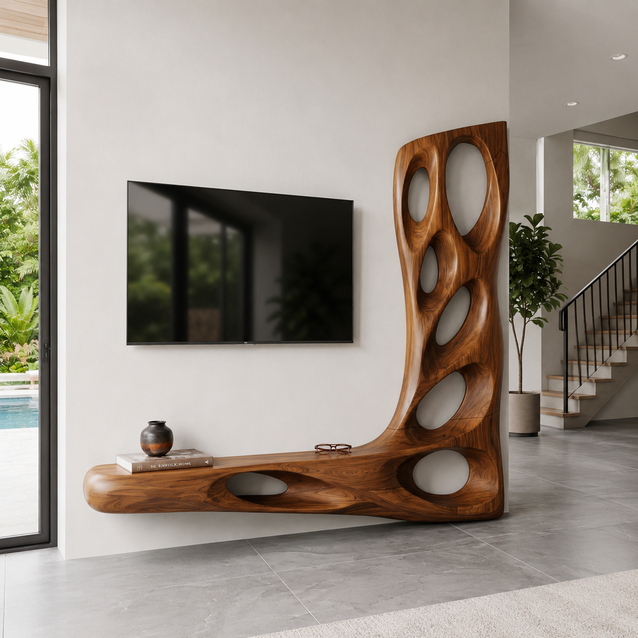 Modern Sculptural TV Wall Console For Living Room Decor