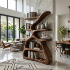 Modern Sculptural Bookshelf With S Shaped Design For Living Room