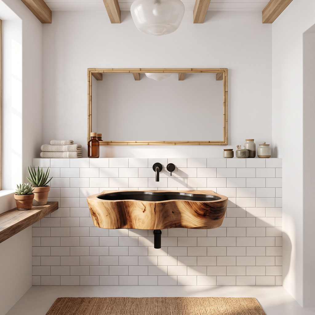 Modern Live Edge Wood Basin For Contemporary Bathroom Interior Design