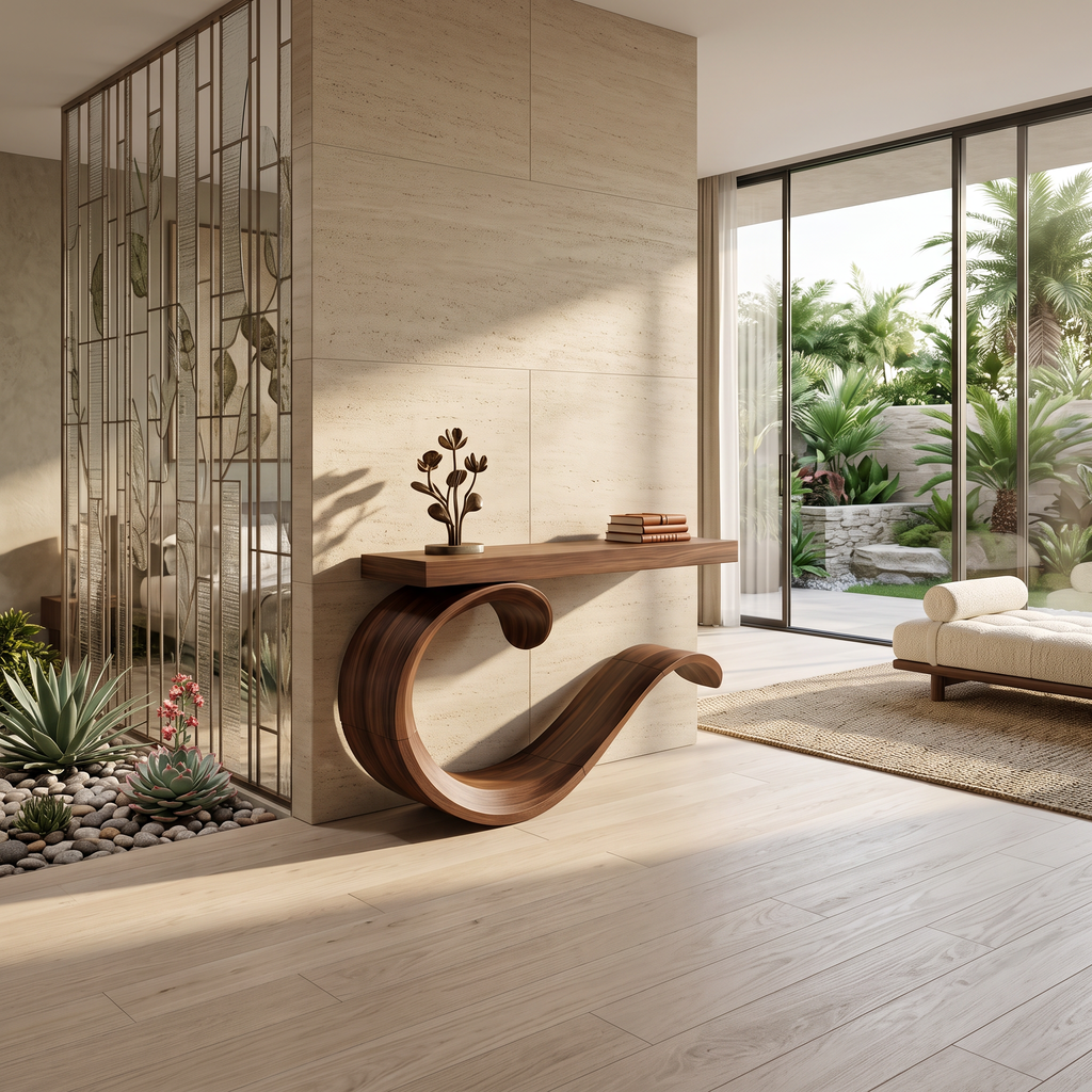 Handcrafted Sculptural Live Edge Console Table For Luxury Living Room