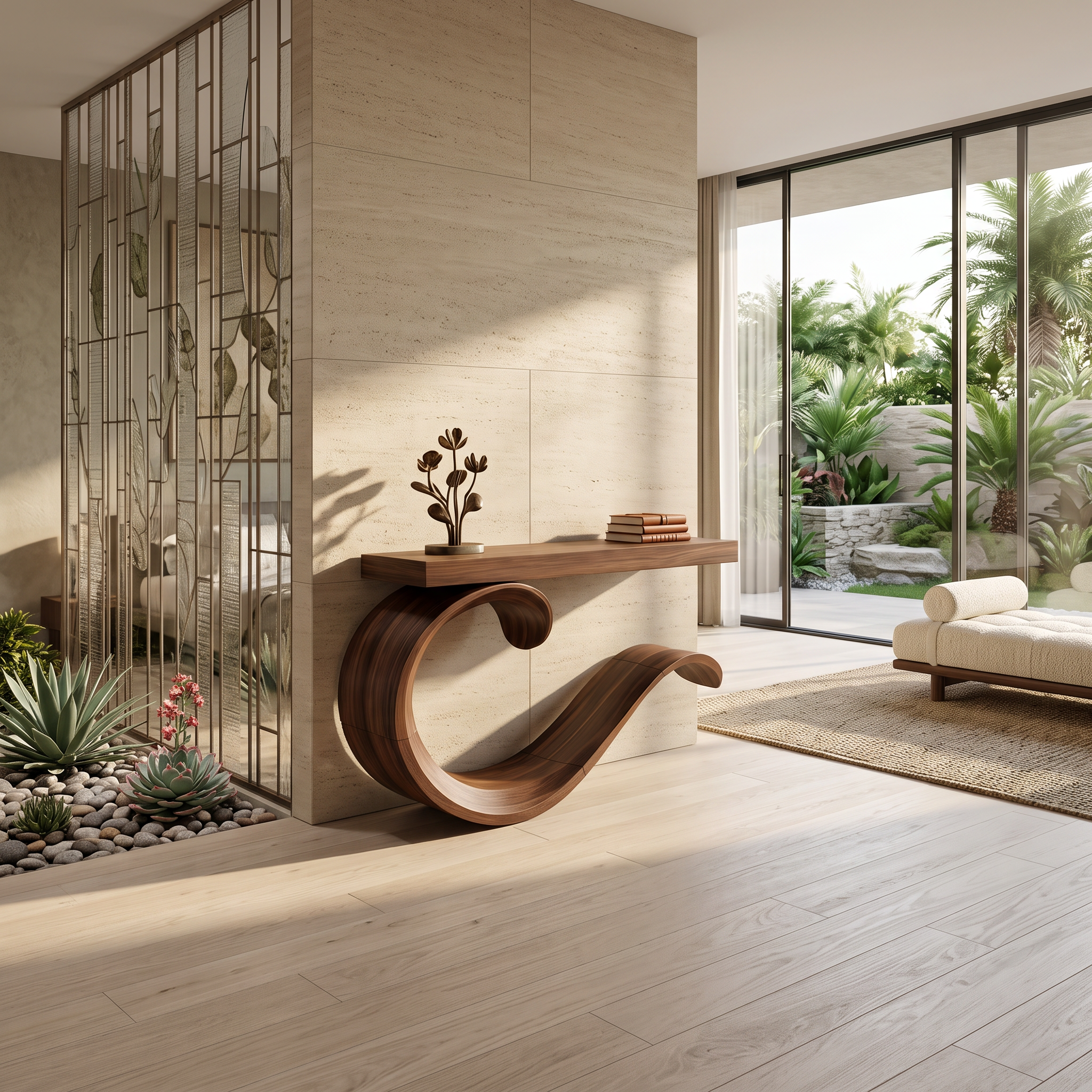 Handcrafted Sculptural Live Edge Console Table For Luxury Living Room