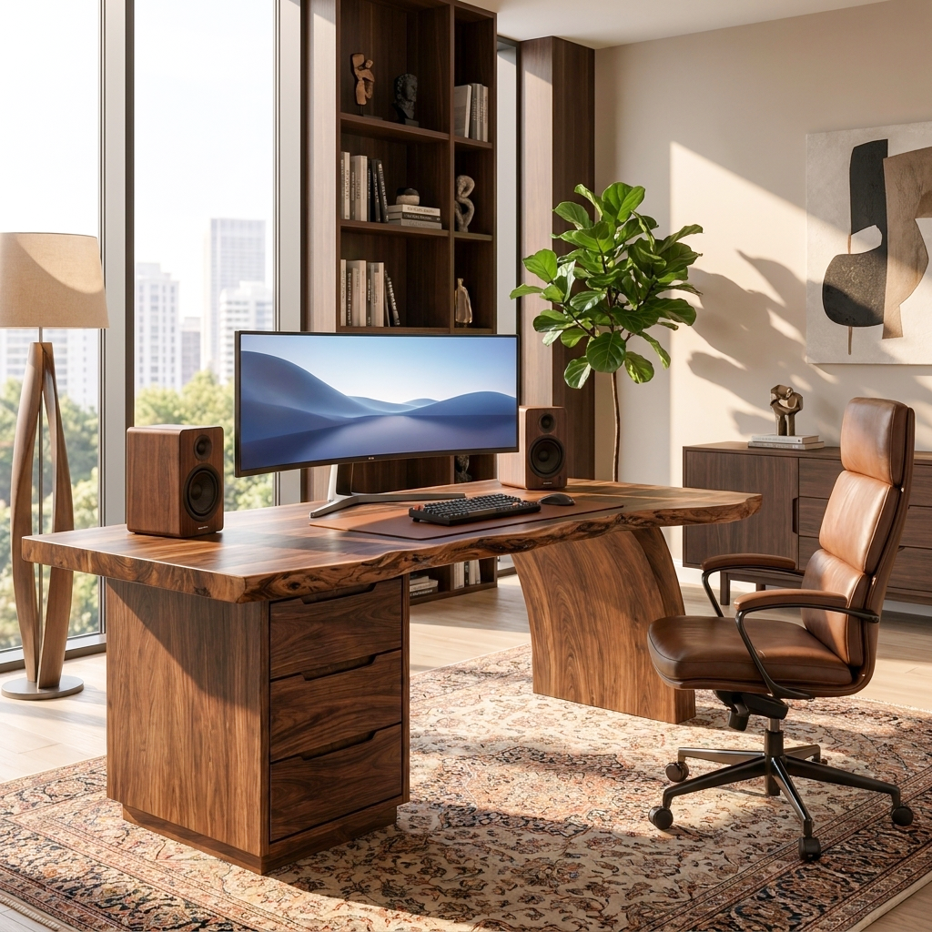 Modern Rounded Corner Desk With Drawers For Home Office Workspace