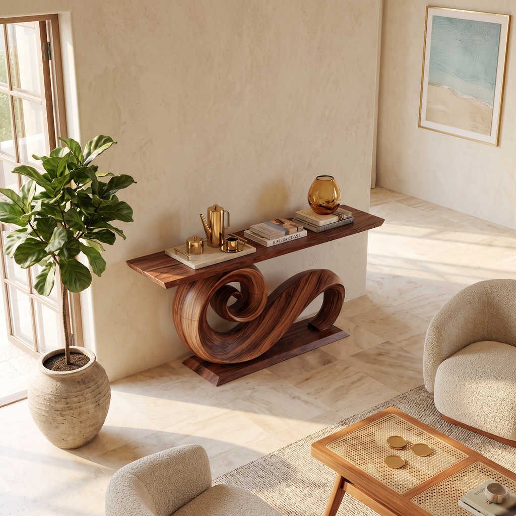 Modern Solid Wood Console Table Organic Live Edge For Entryway Design