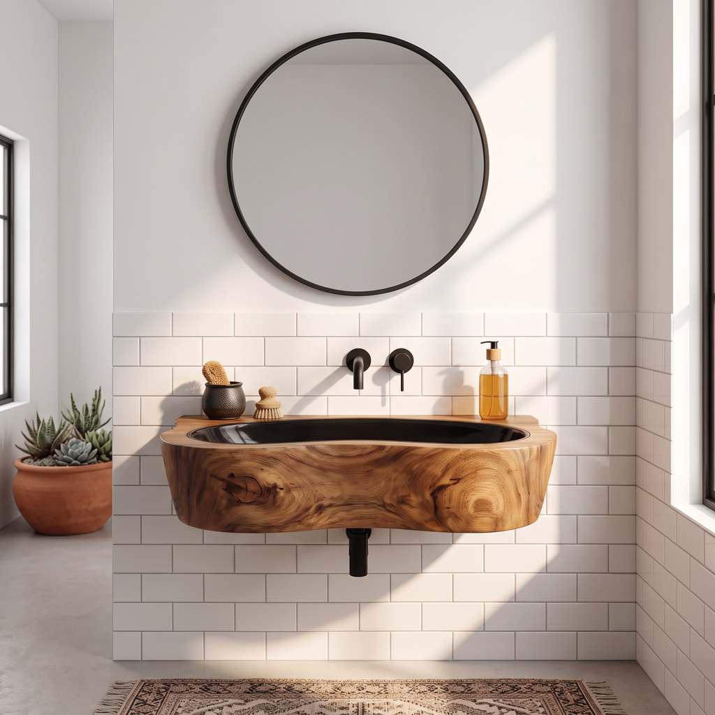 Handcrafted Live Edge Wood Vanity Sink For Natural Bathroom Decor