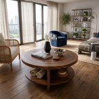 Tropical Round Coffee Table With Shelf For Coastal Living Room And Lounge