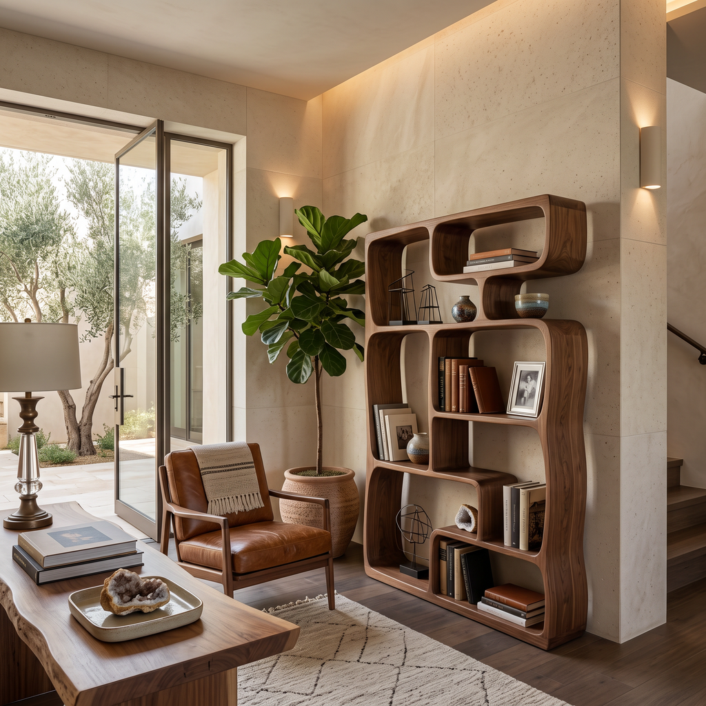 Modern Sculptural Bookshelf With Geometric Design For Living Room