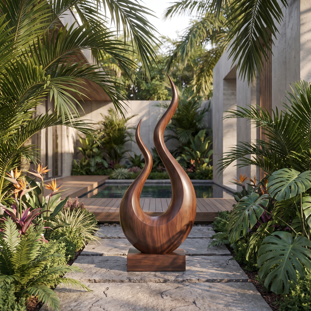 Mid Century Wooden Sculpture For Garden Decorative Panel