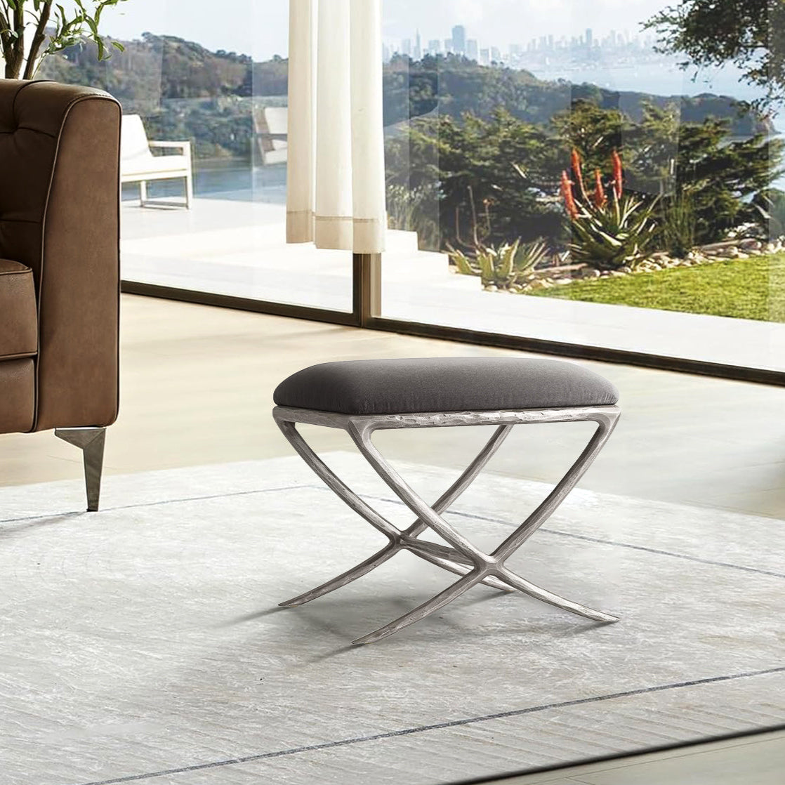 Hand-Forged Metal X-base Stool