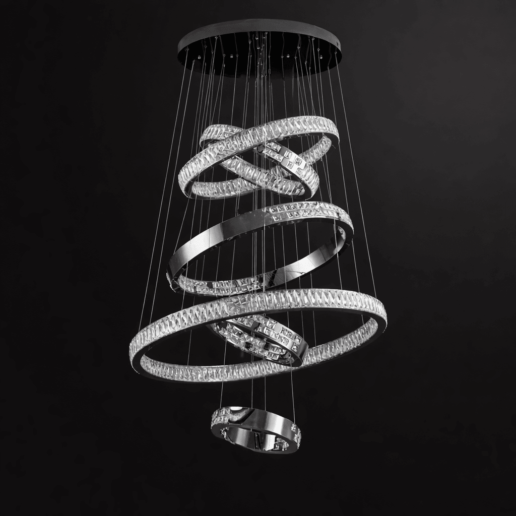 Detail of crystal rings on the Langley chandelier