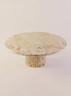 Breccia Aurora Marble Round Coffee Table with Petal Edge Pedestal Base | Luxury Natural Stone Furniture