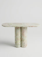 Light Green Natural Marble Double Column Oval Console Table, Luxury Entryway Accent Table for Home Decor
