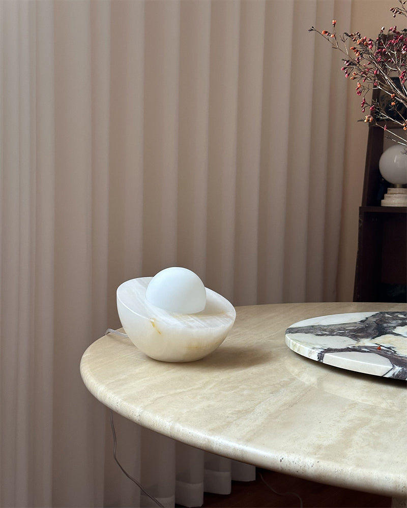 Slinkly Modern Nature Alabaster Dimming Round Bowl Table Lamp for bedroom