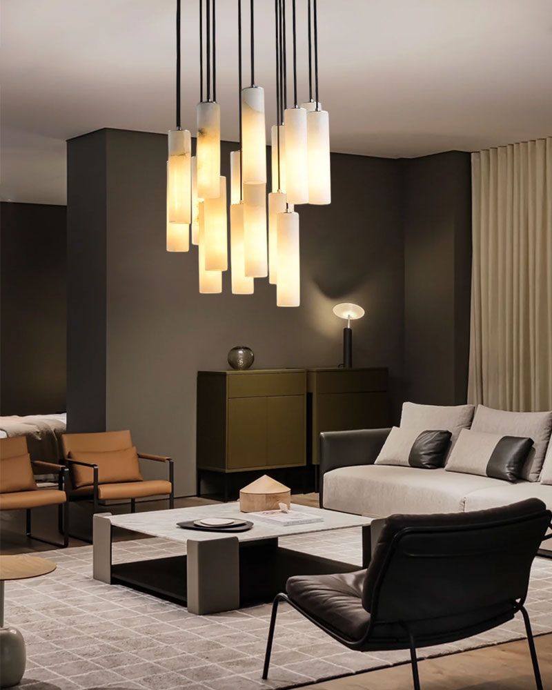 Elegant Lighting Linear Nature Stone 2" Wide Alabaster Chandelier