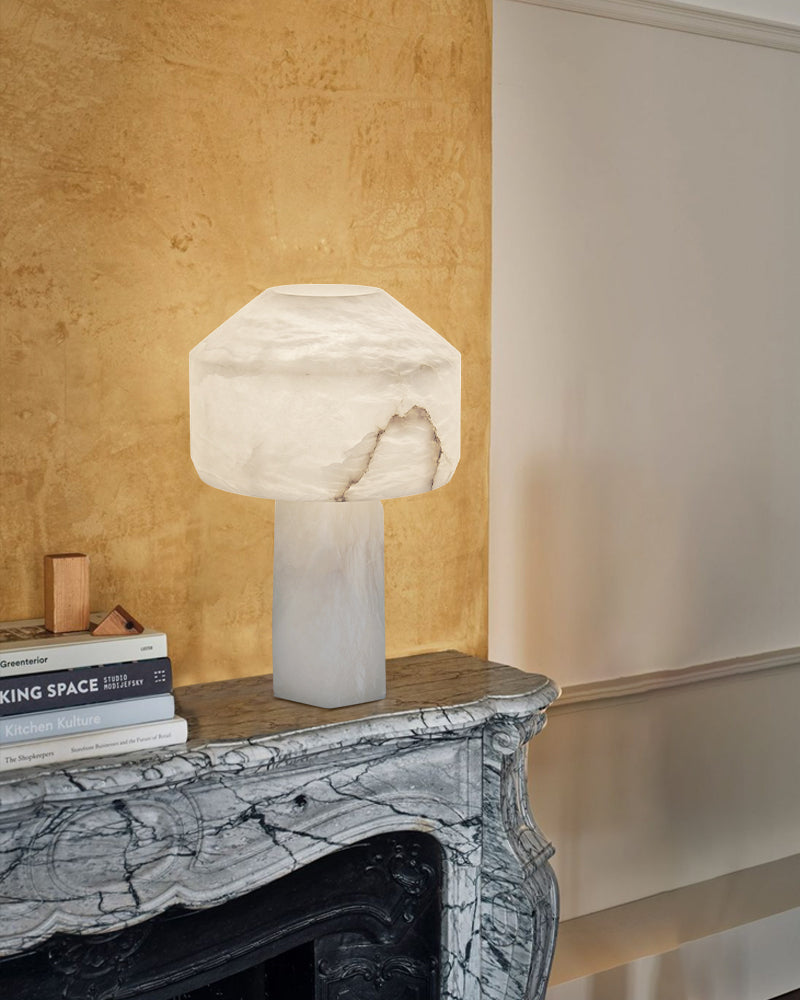Nature Inspired Cylinder White Alabaster Short Table Lamp 8in for bedroom