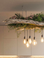 Rustic Driftwood Ceiling Light With Hanging Bulbs For Dining Room