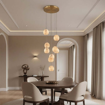Auris 9-light marble chandelier full fixture view