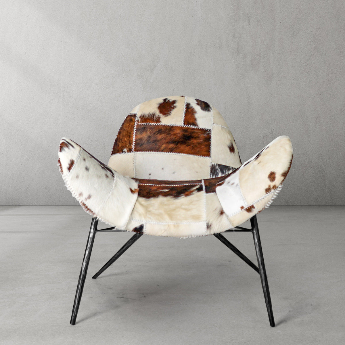 Hand-Forged Metal Milk Coffee Fur Lounge Chair