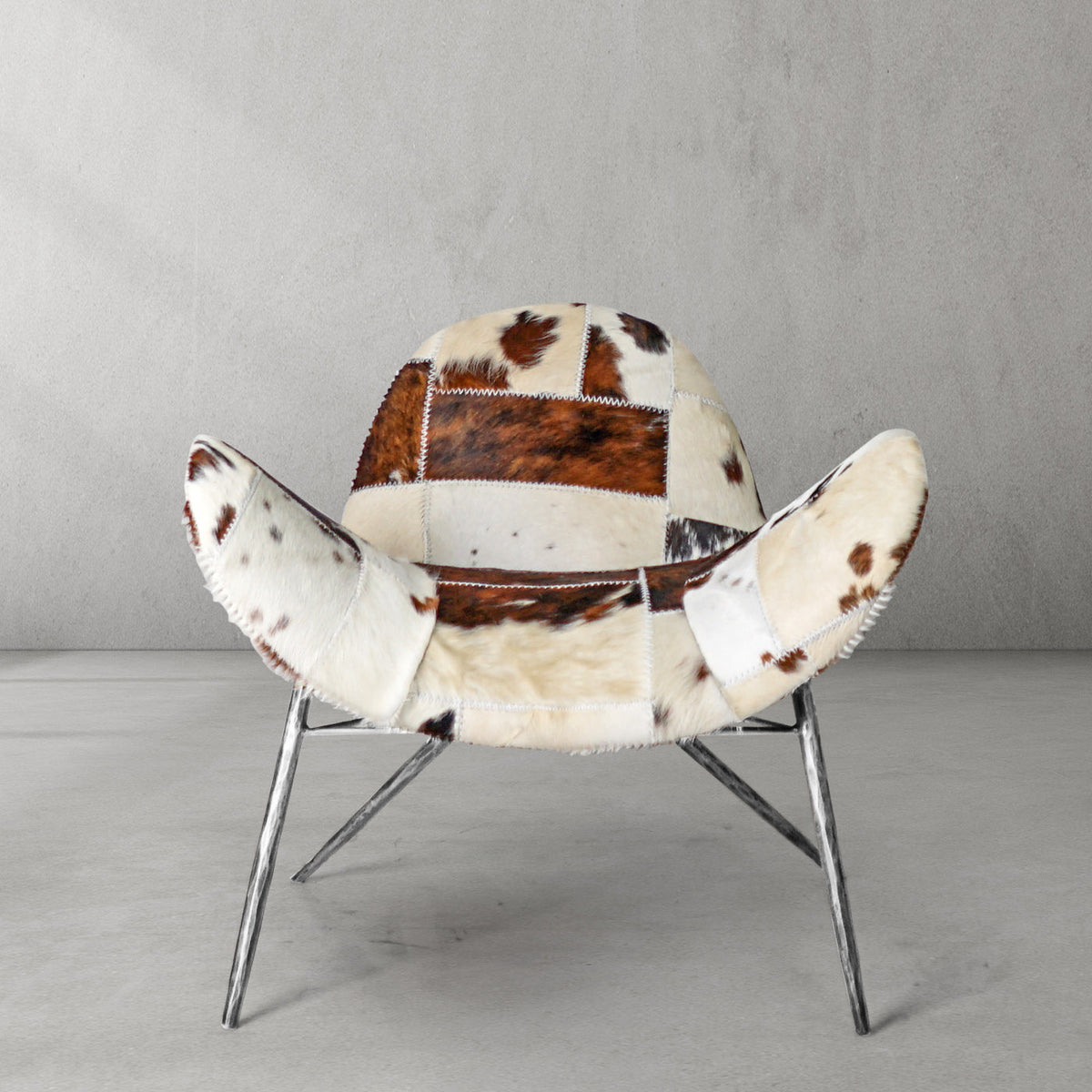 Hand-Forged Metal Milk Coffee Fur Lounge Chair