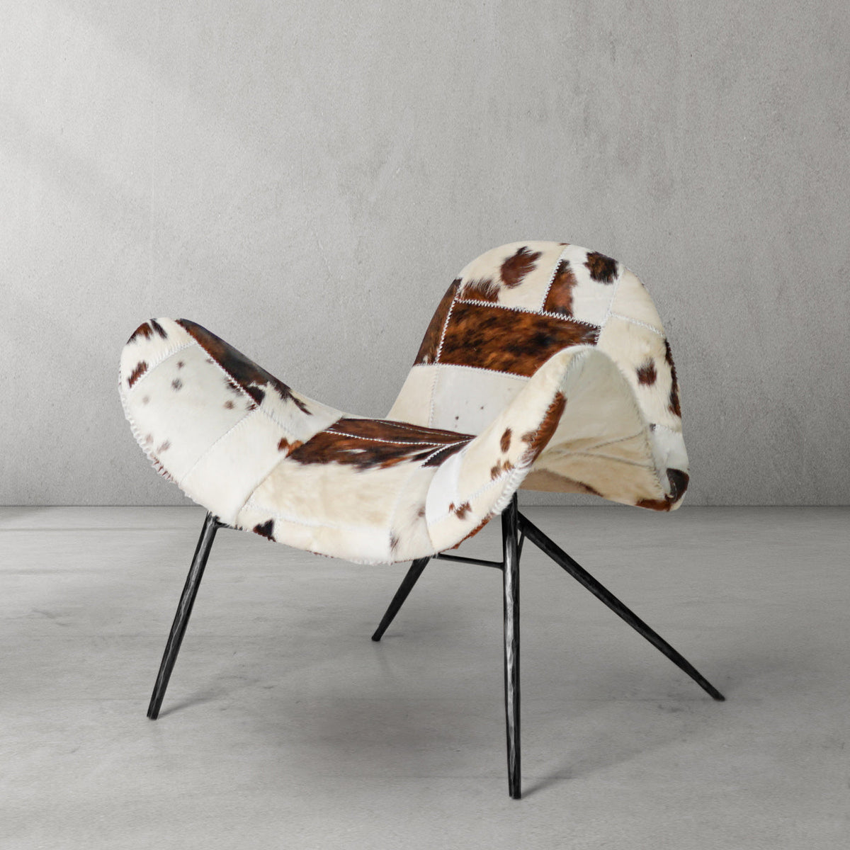 Hand-Forged Metal Milk Coffee Fur Lounge Chair