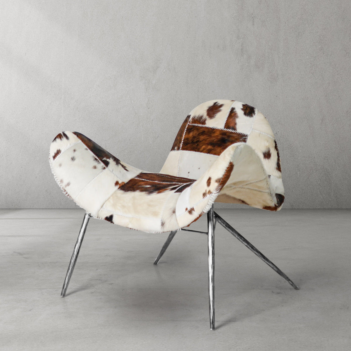 Hand-Forged Metal Milk Coffee Fur Lounge Chair