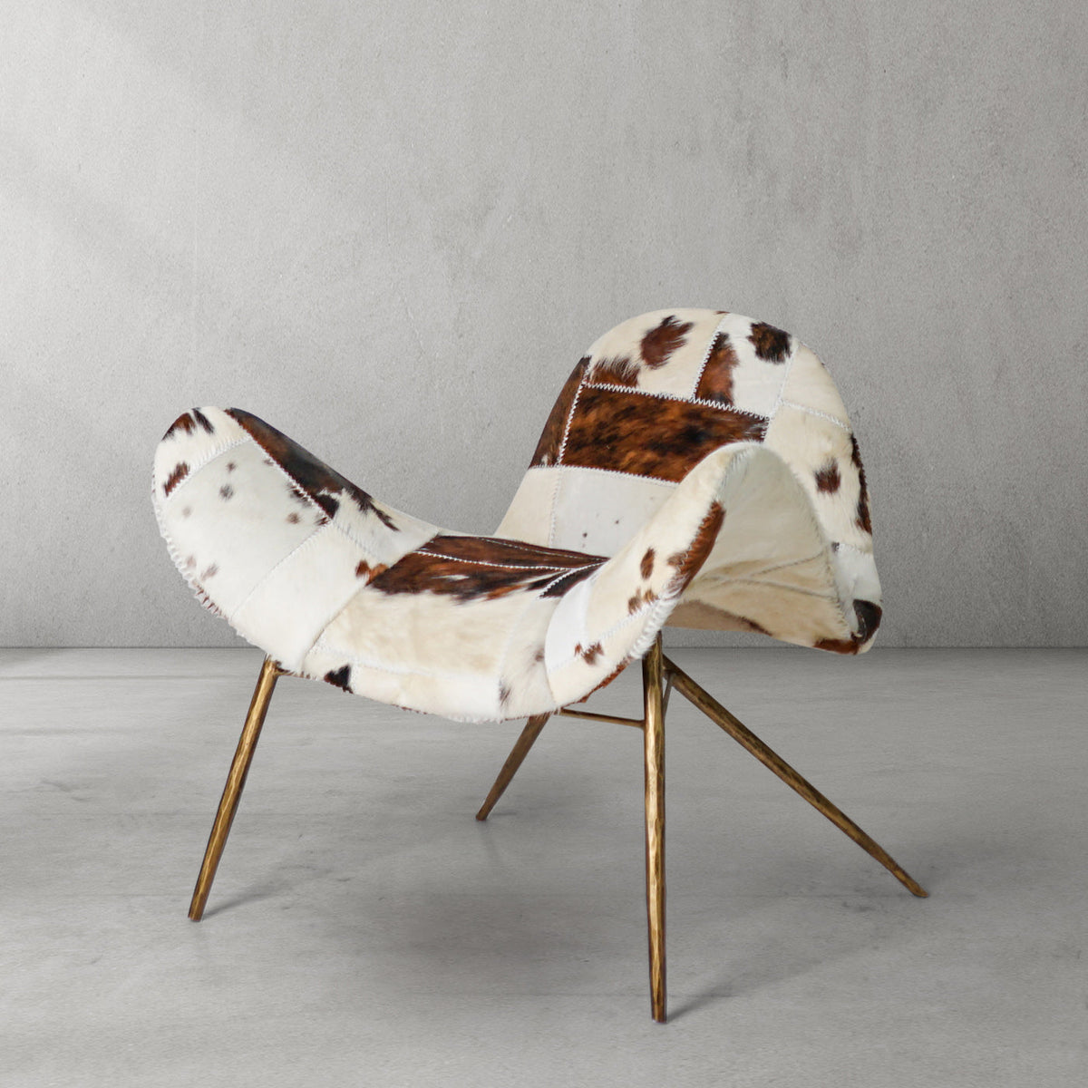 Hand-Forged Metal Milk Coffee Fur Lounge Chair