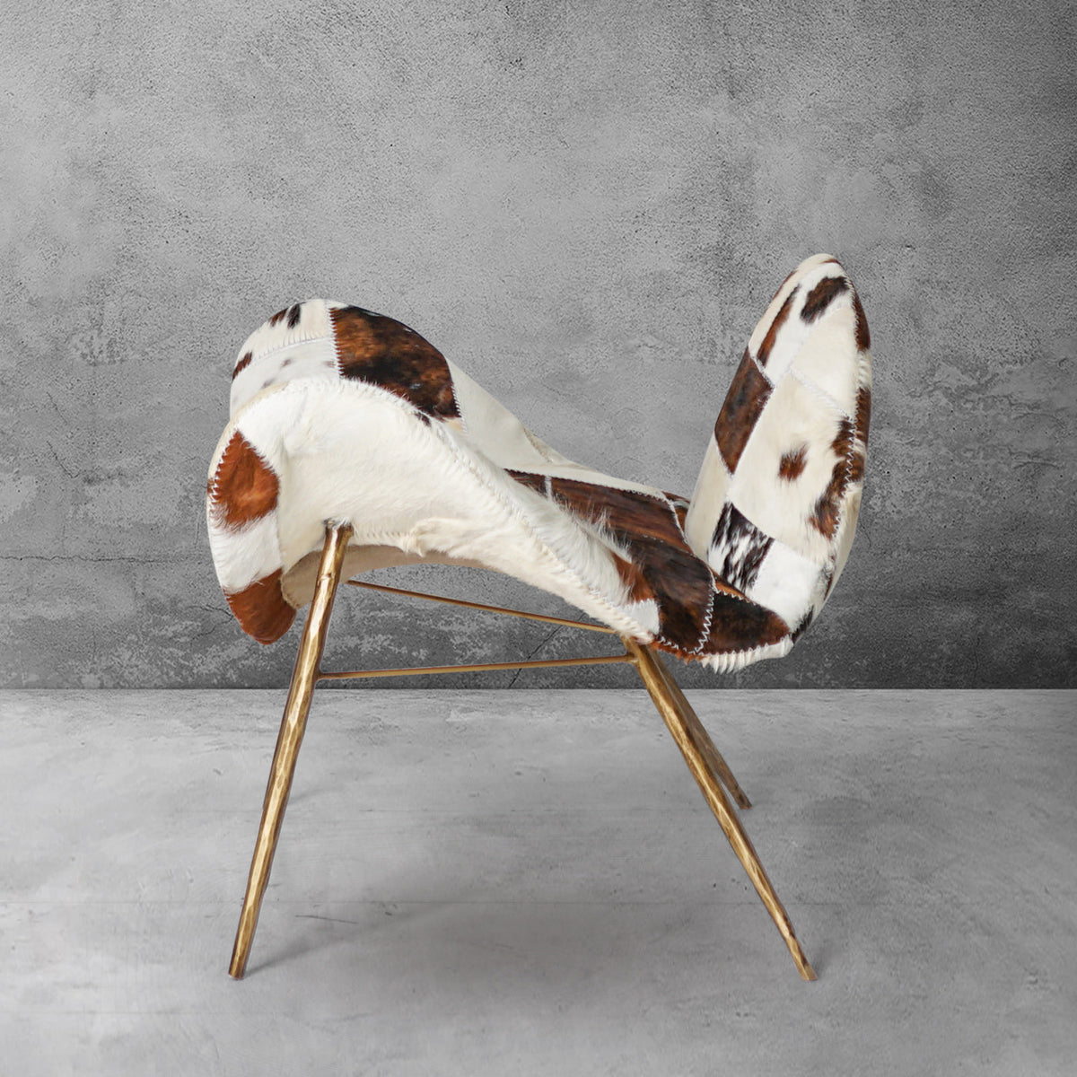 Hand-Forged Metal Milk Coffee Fur Lounge Chair