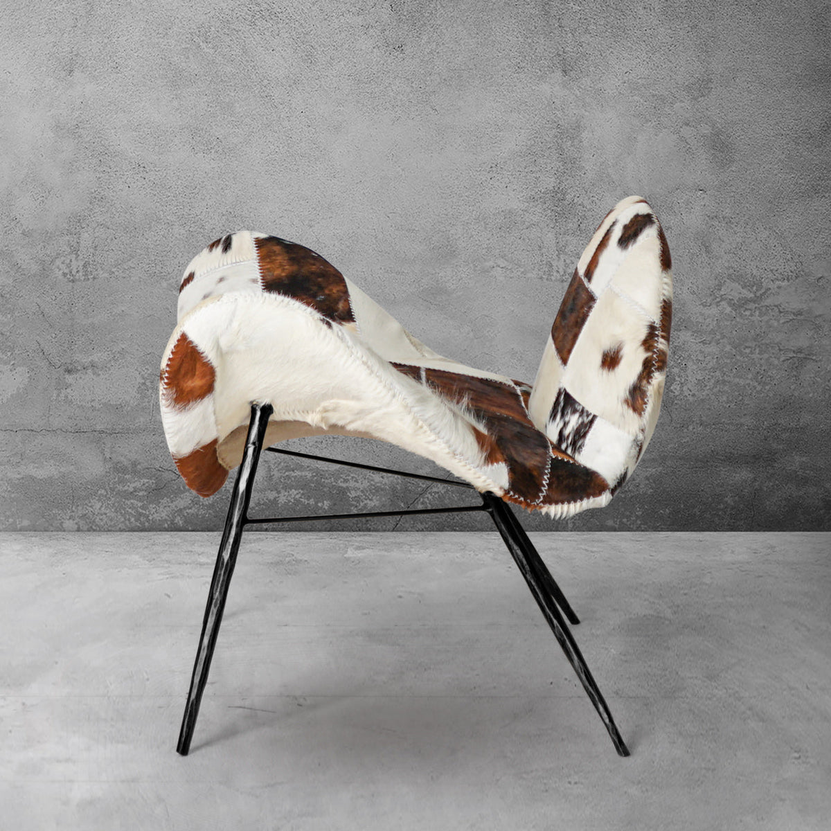 Hand-Forged Metal Milk Coffee Fur Lounge Chair