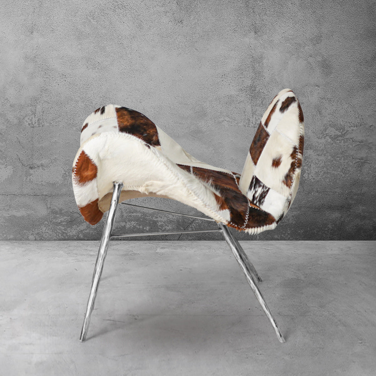 Hand-Forged Metal Milk Coffee Fur Lounge Chair