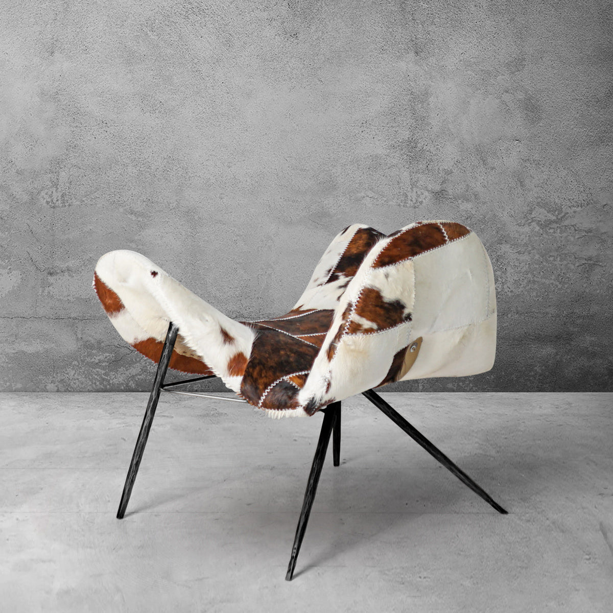 Hand-Forged Metal Milk Coffee Fur Lounge Chair