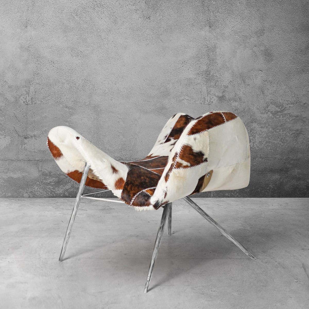 Hand-Forged Metal Milk Coffee Fur Lounge Chair